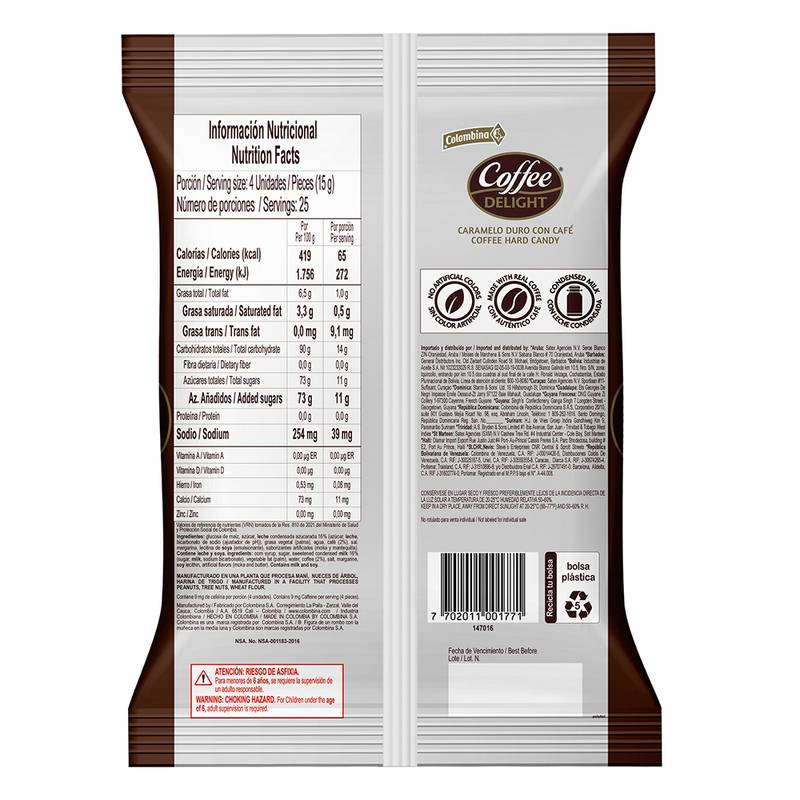CARAMELO DURO COLOMBIANO 100stk, COFFE DELIGHT  380g 